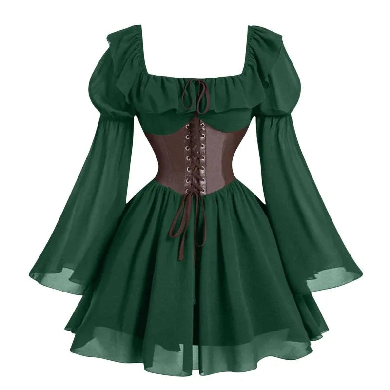 Renaissance-Periode mittelalterliches neues langärmeliges Damenkleid mit Blasenärmeln, Halloween-Mode, Retro, neuer Party-Taillenrock So ist Leben