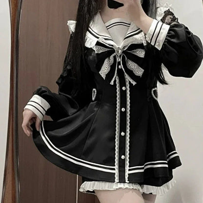 Gothic Lolita Zweiteiler Damen – Modernes A‑Linien Set - So ist Leben