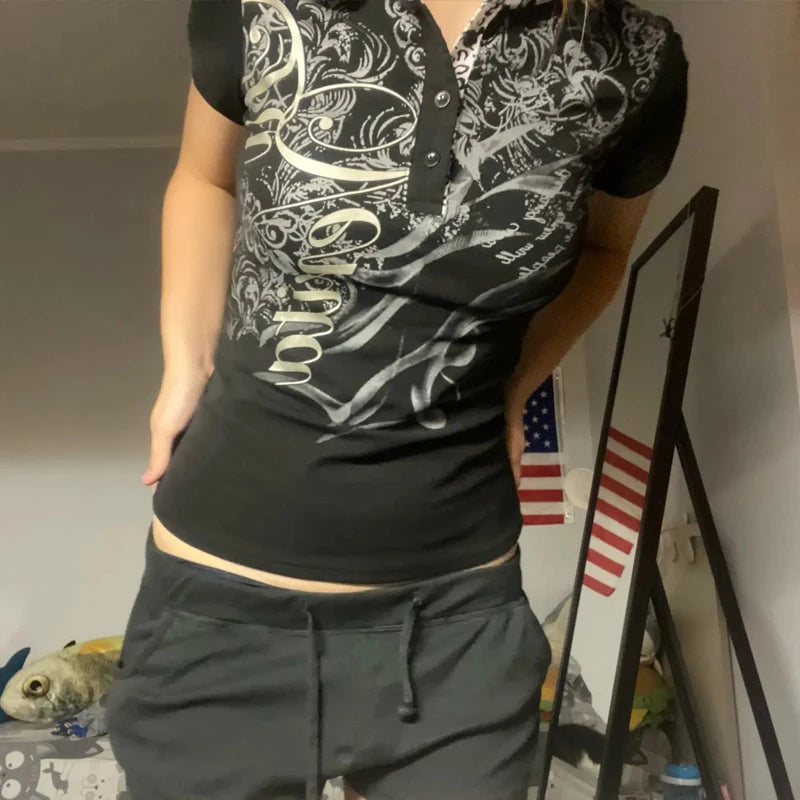 Y2k Crop Top Punk Grafik T-shirts Straße Hot Girl 2000er Jahre Kleidung Süße Slim Tees Harajuku Sommer Damen Top Gothic Shirt emo So ist Leben