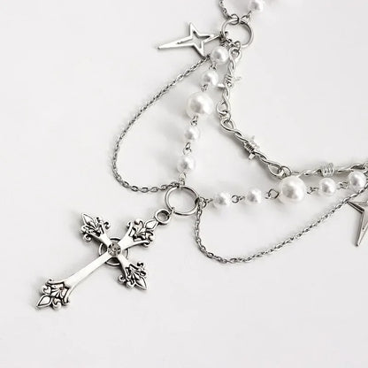 Gothic Cross Anhänger Halskette mit Kette Choker Charm handgemachte heilige Imitation Perle Perlen Halskette 2023 ästhetische Halsketten So ist Leben