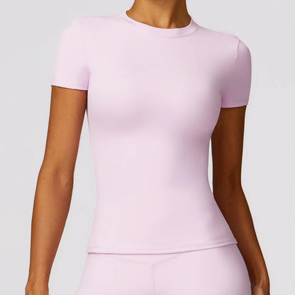 NCLAGEN Damen-Laufsport-T-Shirt, Sommer, kurzärmelig, Rundhalsausschnitt, atmungsaktiv, dehnbar, für Fitnessstudio, Yoga, schlank, Fitness, aktives Top-T-Shirt So ist Leben