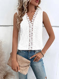 Mode V-ausschnitt Spitze Aushöhlen Hemd Bluse Büro Dame Sommer Casual Solide Ärmellose Blusen Für Frauen 2023, Elegante Weiße Tops So ist Leben
