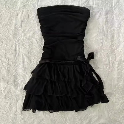 Einfarbiges Kleid mit Schleife und Dekoration, modisches Spitzenrand, lässiges Y2K-Top, emotionales Mädchen, urbane Schönheit, schickes, schlankes, süßes Straßenfrauenkleid So ist Leben