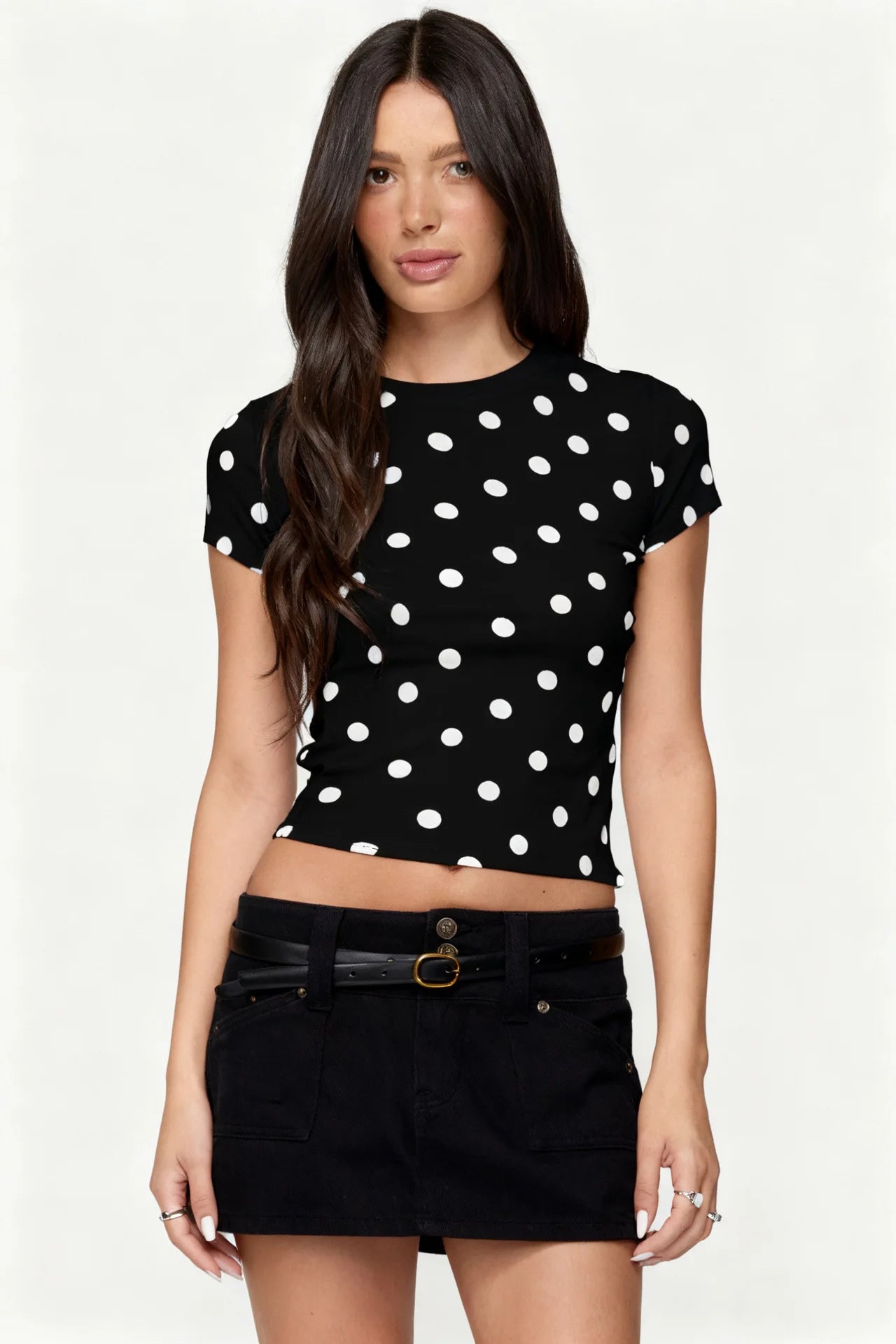 Vintage Polka Dot Kurzarm-T-Shirt für Damen, normale Passform, Rundhalsausschnitt, 2026 Sommer, neues lässiges T-Shirt, trendiges Streetwear-Crop-Top So ist Leben