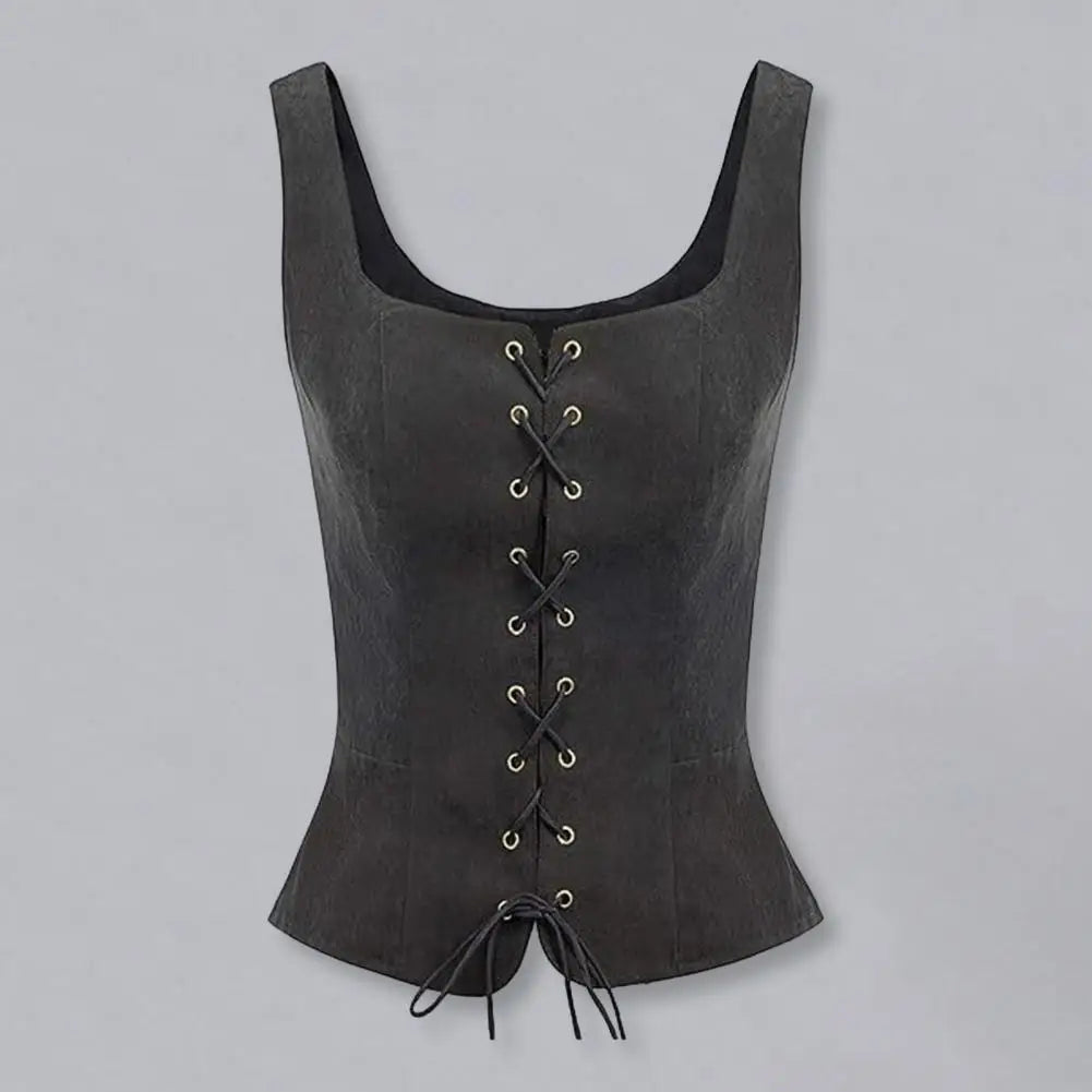 Vintage Damen-Weste, Schnürgurt, Renaissance, quadratischer Ausschnitt, ärmellos, mittelalterlich, schmale Passform, Halloween, Cosplay, Performance-Top So ist Leben