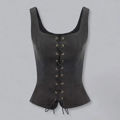 Vintage Damen-Weste, Schnürgurt, Renaissance, quadratischer Ausschnitt, ärmellos, mittelalterlich, schmale Passform, Halloween, Cosplay, Performance-Top So ist Leben