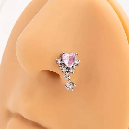 Damen L-förmiger Nasenring, hängender Nasenpiercing aus Edelstahl+Kupfer, gebogener Ring mit Schmetterlingsanhänger, Nasenschmuck 20G So ist Leben