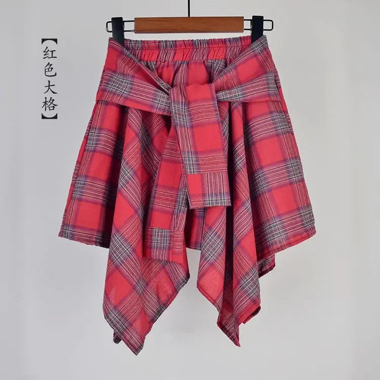 Plaid Rock Frauen Plissee Schnür Krawatte Minirock y2k Streetwear Harajuku Vintage unregelmäßige Sport Straße Frauen Furz Vorhang So ist Leben