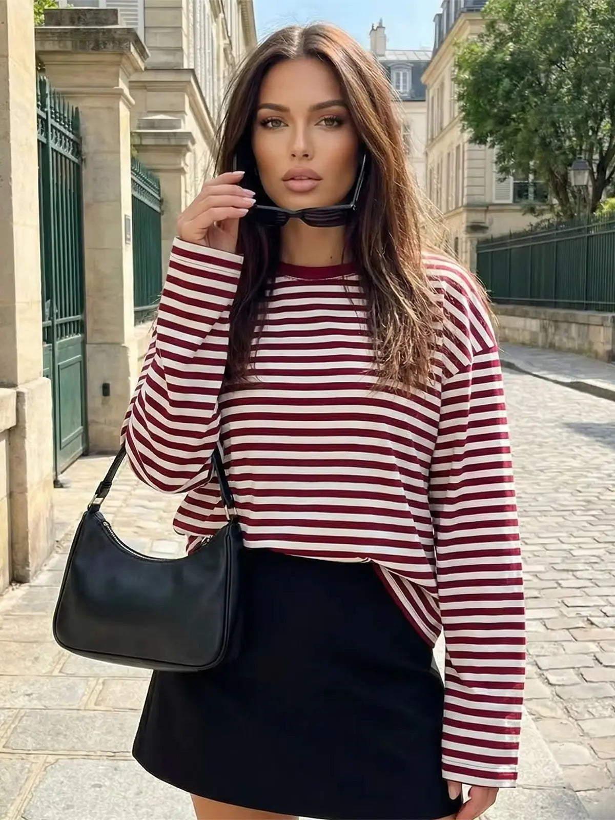Frauen Langarm Shirts Rundhals Lose Sweatshirts Damen Herbst Casual Gestreiften Top Streetwear So ist Leben