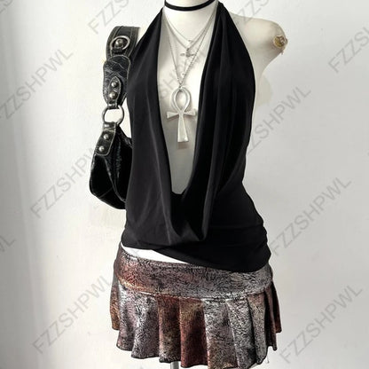 Gothic Y2K Damen Langarm T-Shirt Sexy Slim Fit Chic Slash Neck Zipper Design Crop Top Rock Punk Hip Hop Damen Streetwear So ist Leben