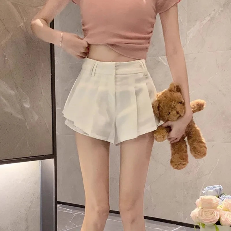Koreanische Süße Spitze Spleißen Design Hohe Taille Plissee Abnehmen Modische A-Linie Mini Rock Hosen für Kurze Frauen So ist Leben