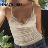 Damen Y2K Spitzen-V-Ausschnitt Spaghetti-Träger Camisole Top Slim Fit Schleife Ärmelloses Tanktop Sommer Sexy Streetwear Lässige Ausgehweste So ist Leben