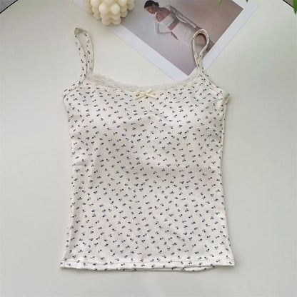 Süße Blumen-Tops, Spitze, Blumendruck, Camis, schmal, Y2K, kurze Tanktops, elegantes Leibchen, sexy Weste, Frühling So ist Leben