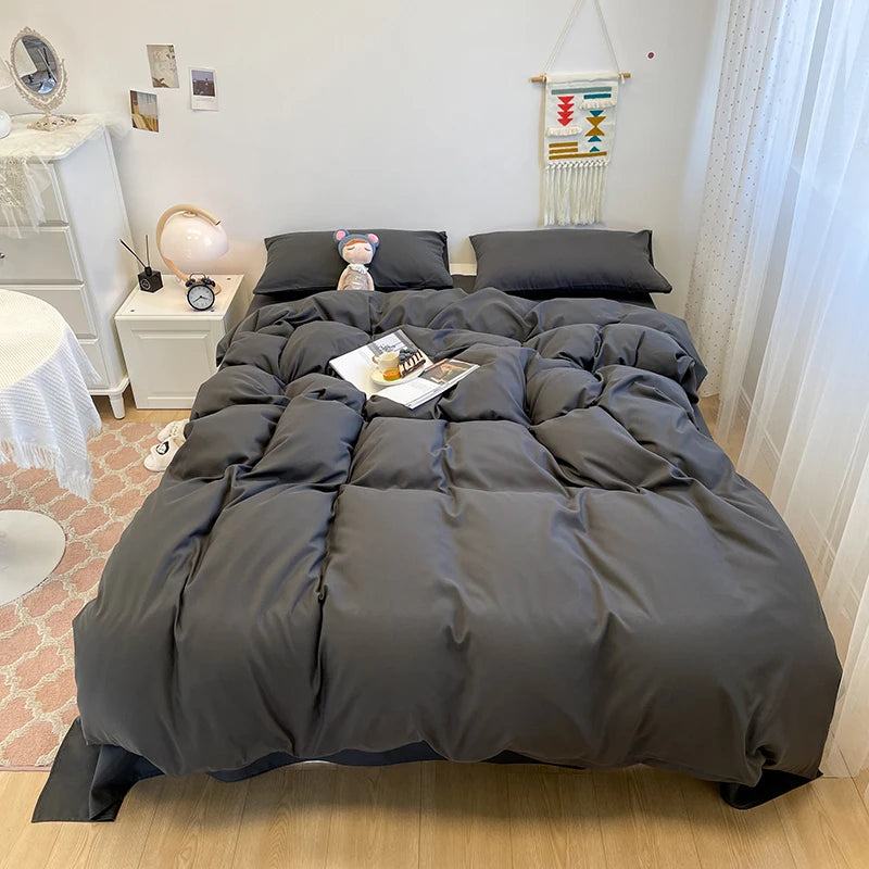 Schwarzes Bettwäsche set weiches Bettwäsche set gewaschener Baumwoll bett bezug Kissen bezug und Bettlaken постельное бельё набор Home Bettwäsche So ist Leben