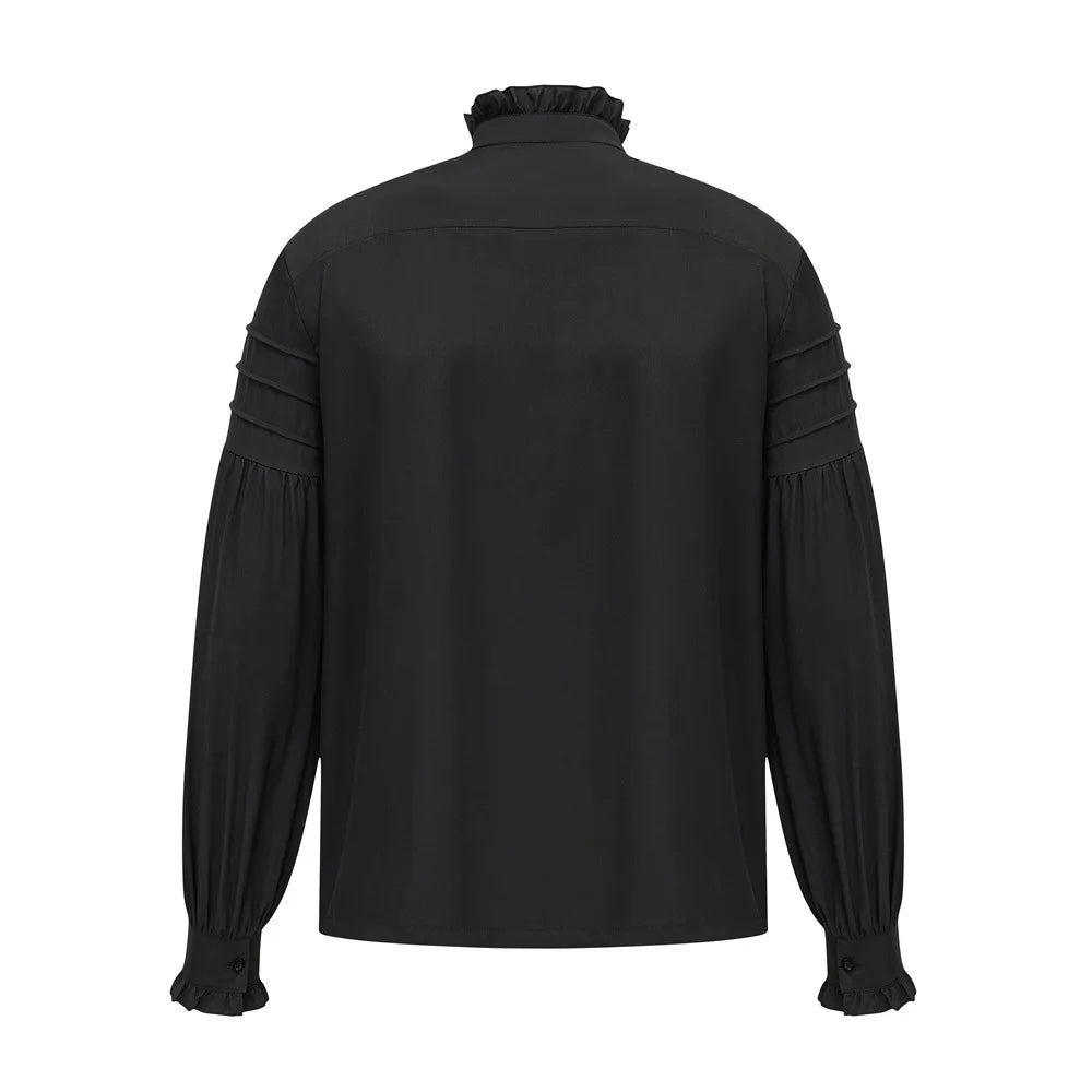 Weißes Baumwoll-Rüschen-Stehkragen mit langen Laternenärmeln, Piraten-Cosplay, viktorianisches Herrenhemd, mittelalterliche Kleidung, Gothic-Vintage-Top So ist Leben