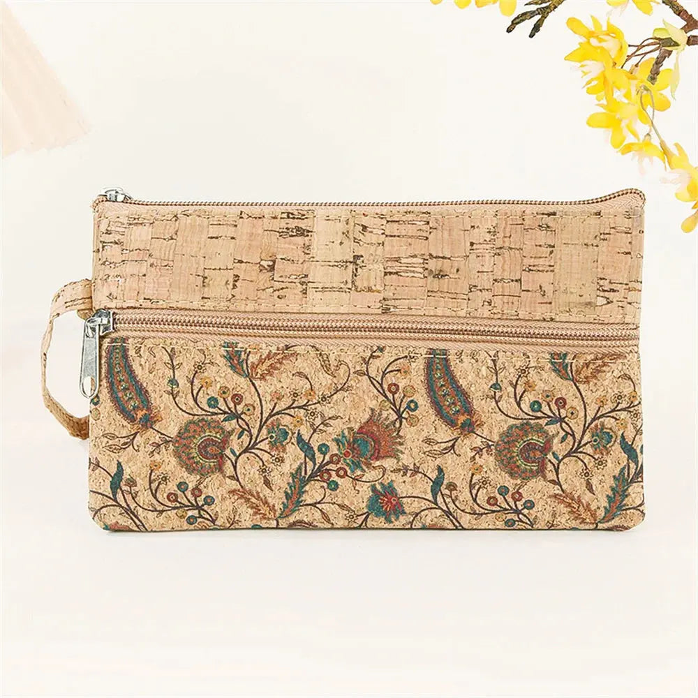 Cork Retro Print Coin Purse Portable Cell Phone Pouch Mini Wallet Double Layer Zipper Money Bag Key Lipstick Organizer Pouch - So ist Leben
