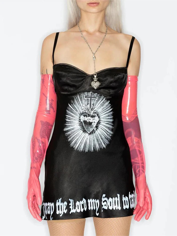 Y2k gotische ästhetische Punk-Spitze Frauen Kleid schickes Muster drucken Emo Mädchen Vintage Harajuku Streetwear Hip Hop Rock sexy schlankes Kleid So ist Leben