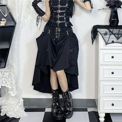Goth Dark Acubi Mode Schwarz Swing A-linie Rock Punk Grunge Metall Schnalle Streetwear Frauen Bandage Röcke Mall Gothic Alt Tuch So ist Leben