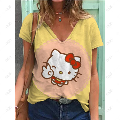 Hello‑Kitty Kurzarm Top mit modernem Comic‑Print