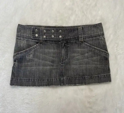 Y2K Einstellbare Taille Mini Rock Harajuku Hot Girl Einfarbig Retro Grau Denim Rock Frauen Gothic Schlanke Hüfte Niedrige Taille Kurzen Rock So ist Leben
