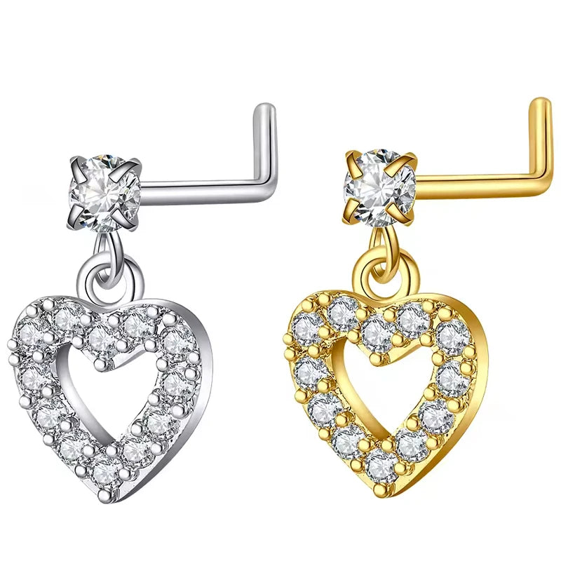 Damen L-förmiger Nasenring, hängender Nasenpiercing aus Edelstahl+Kupfer, gebogener Ring mit Schmetterlingsanhänger, Nasenschmuck 20G So ist Leben