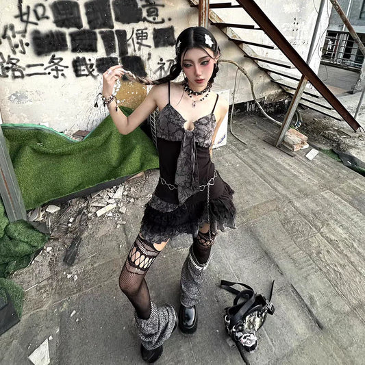 Sexy a-line kurzes Kleid Mädchen Streetwear Punk hot sweet Stadt Gothic Kleidung y2k Sommer Coquette Top 1920er Jahre Party Rock Sling Kleider So ist Leben