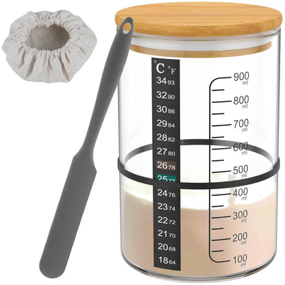 Sauerteig-Gärglas, 900 ml, Sauerteig-Starterbehälter, klares Glas, Sauerteig-Backzubehör, breite Öffnung mit Deckel - So ist Leben
