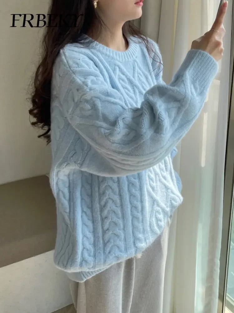 Pullover Frau Winter 2023 Rundhals Bodenbildung Twist Pullover Faul Wind Lose Beiläufige Stricken Pullover Langarm Pullover Jumper So ist Leben