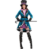 Alice im Wunderland Clown Verrückter Hutmacher Kostüm für Erwachsene Frauen Fantasie Sexy Zauberer Cosplay Halloween Karneval Magisches Kleid So ist Leben