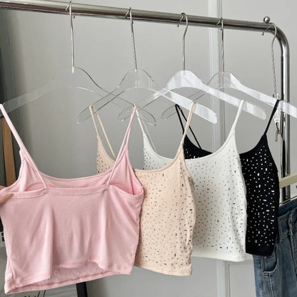 Baumwoll-Diamant-Verzierte Weste mit Gepolsterten Cups, Hochelastisches Pailletten-Camisole, Figurformende Einfarbige Weste, Party-Blusen So ist Leben