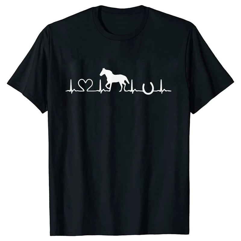 New Fashion Men Women T Shirt Horse Heartbeat Design Adults Children's Clothing Fashion Harajuku Horse Lover Tee T-Shirt Gifts So ist Leben