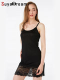 SuyaDream Damen-Slipkleid, gestrickt, aus Naturseide und Spitze unten, Anti-Leer-Slip-Kleid, nackt, schwarz, weiß, Sommer-Bottom-Wear So ist Leben