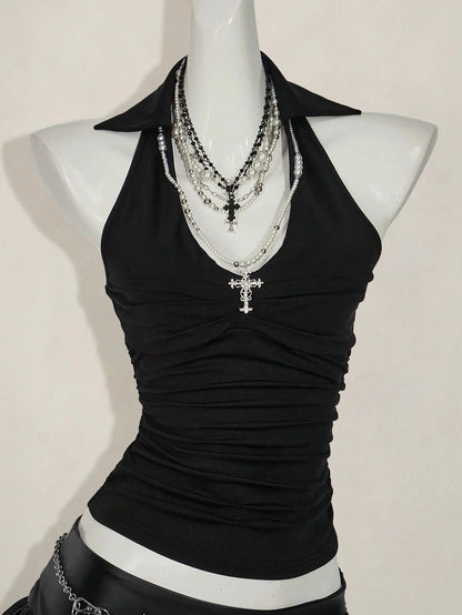 Frau Kleidung Tanks & Camis Neckholder Sexy 2000er Jahre Sommer Y2k Top Damen Korsett Crop Top Shoujo Girl Style Gothic Weste Femme So ist Leben