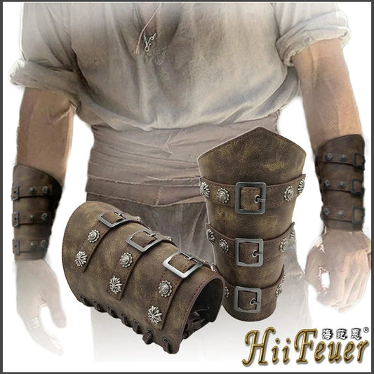 1Pc Männer Viking Krieger Ritter Gauntlet Armband Medieval Cosplay Requisiten Leder Niet Rüstung Arm Wärmer Verband Armschiene So ist Leben