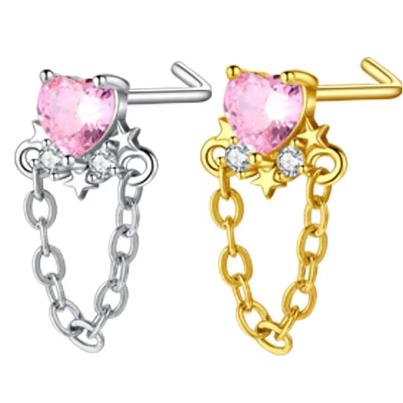 Damen L-förmiger Nasenring, hängender Nasenpiercing aus Edelstahl+Kupfer, gebogener Ring mit Schmetterlingsanhänger, Nasenschmuck 20G So ist Leben