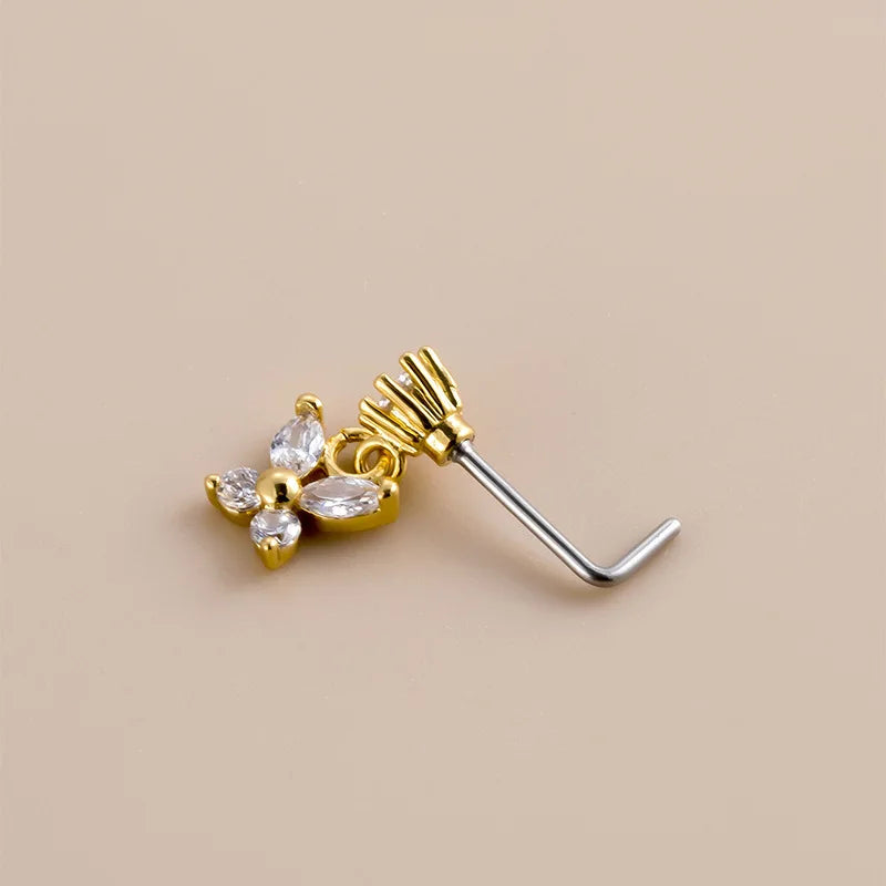 20G L-förmige Nasenringe, baumelnder Nasen-, Lippen- und Ohrpiercing-Schmuck, chirurgischer Edelstahl, Zirkonia, Schmetterling, CZ Nasenstecker So ist Leben