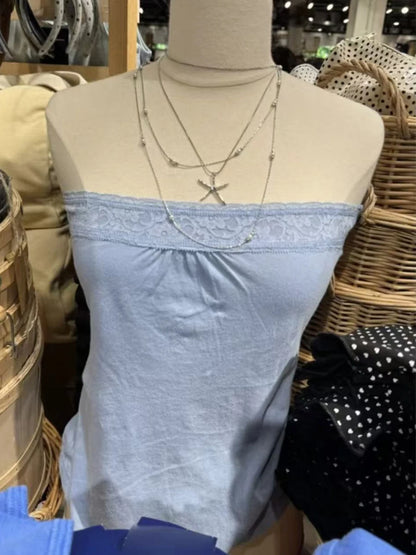 Spitze Trim Liebsten Tops Frauen Baumwolle Weiche Schlanke Weiß Sexy Ärmellose Leibchen Süße Nette Chic Tank Tops Y2K So ist Leben