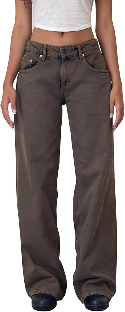 Retro Amerikanische Low-Waist Jeans ohne Stretch, Gerades Bein, Damen-Herbstmode, Weites Bein, Frischer Süßer Stil, Baumwolle So ist Leben