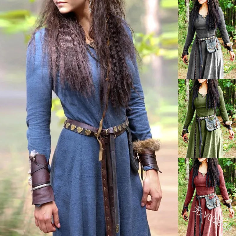 Mittelalterliches Kleid für Damen, langärmelig, Maxi-Robe, Vintage-Fee, Elfenkleid, Renaissance, keltische Wikinger, Gothic-Kleidung, Fantasy-Ballkleid So ist Leben