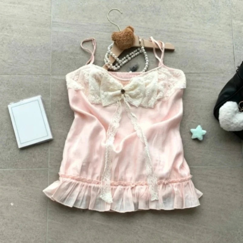 Harajuku Süße Rüschen-Tops für Damen Retro Japanischer Lolita Ärmelloser Oberteil Y2K Fairy Grunge Style Mädchen-Outfit So ist Leben