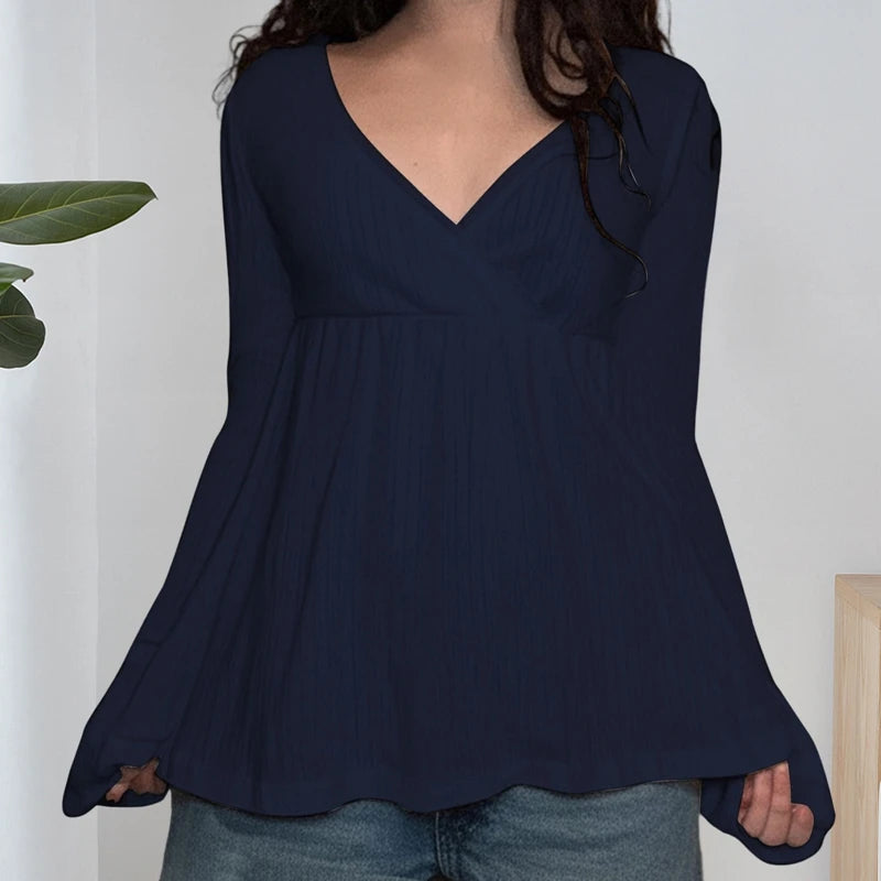 Frauen Fee Y2k Cottage T-shirt Kokette V-ausschnitt Langarm Babydoll Tees Herbst Frühling Casual Pullover Tops Vintage Kleidung So ist Leben