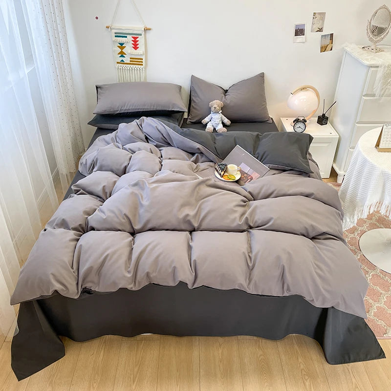 Schwarzes Bettwäsche set weiches Bettwäsche set gewaschener Baumwoll bett bezug Kissen bezug und Bettlaken постельное бельё набор Home Bettwäsche So ist Leben