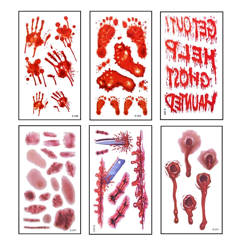 6 stücke Halloween Blutige Wunde Tattoo Aufkleber Trick Scary Wasserdicht Temporäre Tattoo DIY Gefälschte Tattoo Halloween Party Dekoration So ist Leben