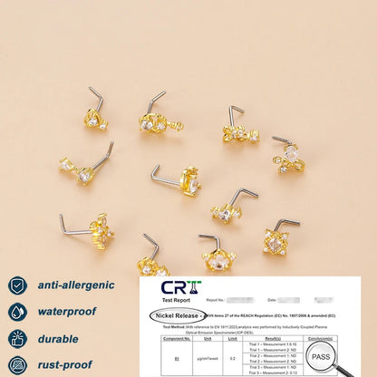 20G L-förmiger Kubischer Zirkonia Nasenstecker, Chirurgischer 316L Edelstahl Nasen-Lippen-Ohr-Piercing-Schmuck für Frauen Mädchen Trendig So ist Leben