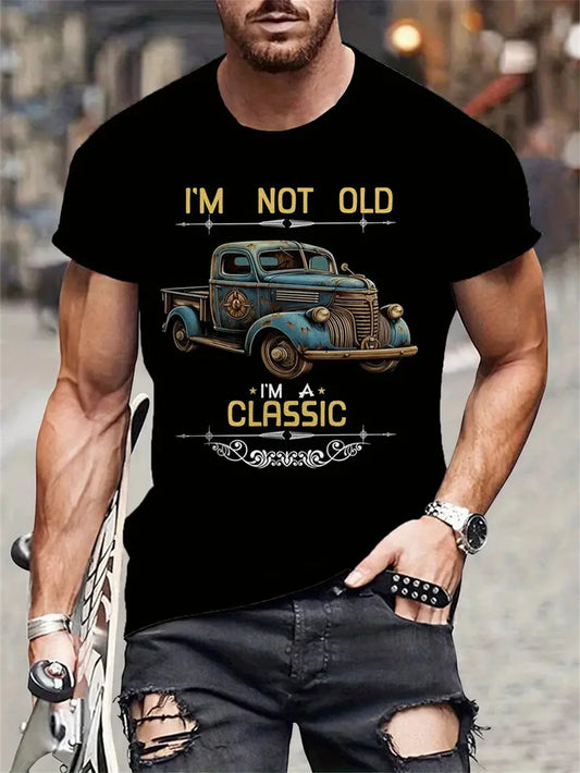 Lässiges T-Shirt aus weichem Stoff mit klassischem Auto-Grafikdruck - So ist Leben