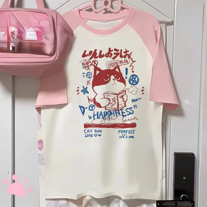 Japanisches Grunge Cartoon T‑Shirt für Frauen - So ist Leben