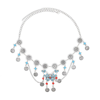 Türkei Bohemian Schwarz Blau Stein Ethnische Münze Quaste Halskette Türkische Gypsy Boho Strand Halsband Lätzchen Indien Halskette für Frauen Party So ist Leben