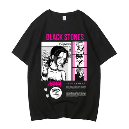 Black Stones Nana Osaki Baumwoll-T-Shirt männlich Y2k Grafik Pastell ästhetisches T-Shirt 2000er Kawaii Pastell Anime 2000er Bequem So ist Leben