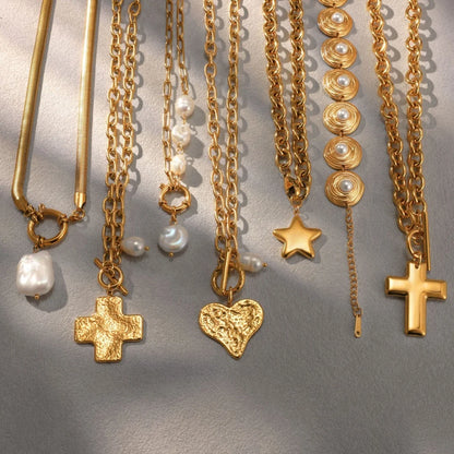 Youthway Elegant Pearl Necklace For Women 18K Gold Plated Stainless Steel Cross Star Heart Pendant Necklace Fashion Jewelry Gift So ist Leben