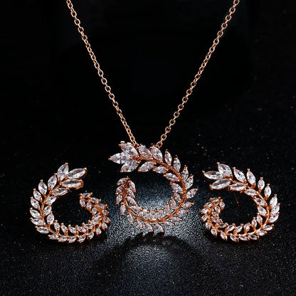 Zwei Größe Neue Design Luxus AAA Zirkon Olivenzweig Ohrringe und Anhänger Schmuck Sets Für Mode Frauen Hochzeit Schmuck Set AS128 So ist Leben